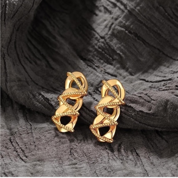 Gold 14k Gold Plated Rope Chain Drop Earrings - Picture 1 of 3